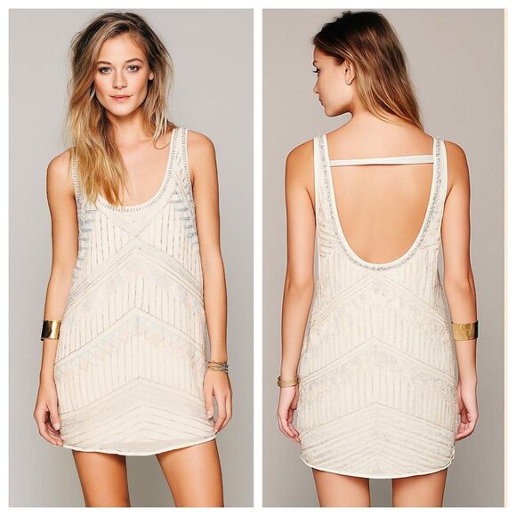 Free People Dresses & Skirts - NWOT Free People Tribal Arrows Embellishment Beaded Shift Dress, size M